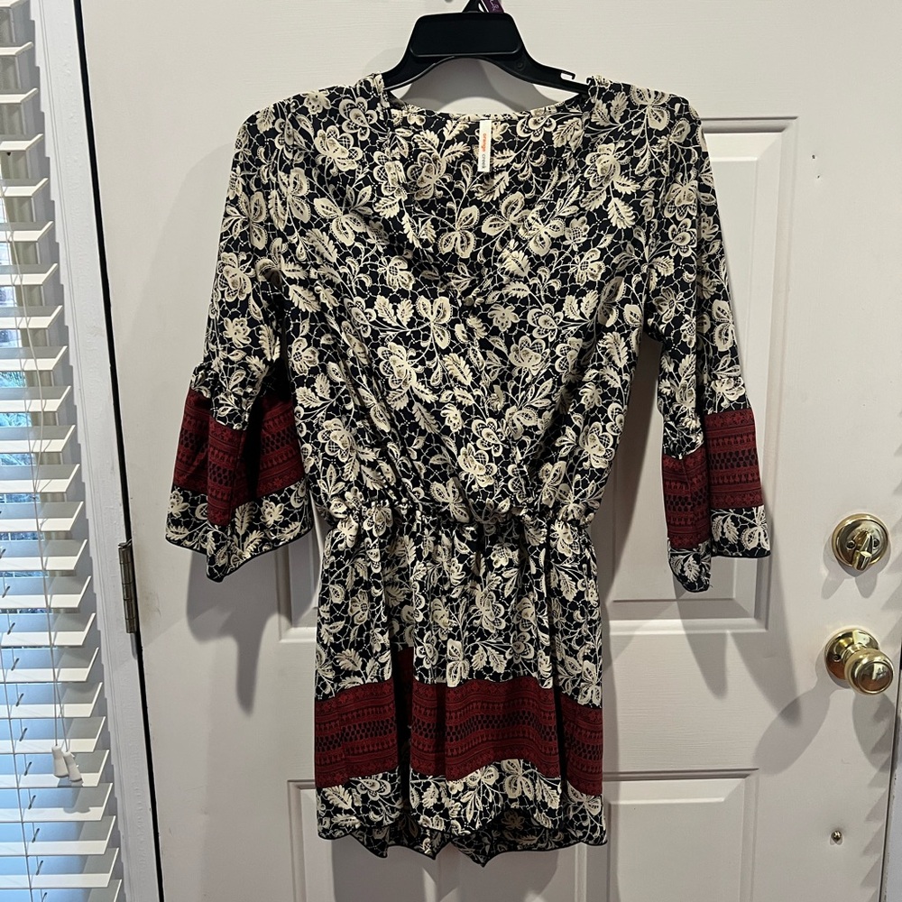 Orange Creek Black and Red Floral Romper